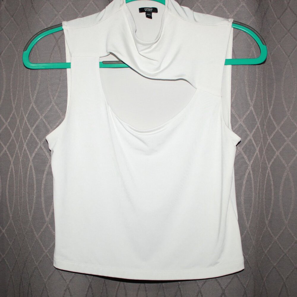 Express Women's Body Contour Mock Cutout Tank Top White Size Medium - Picture 1 of 4